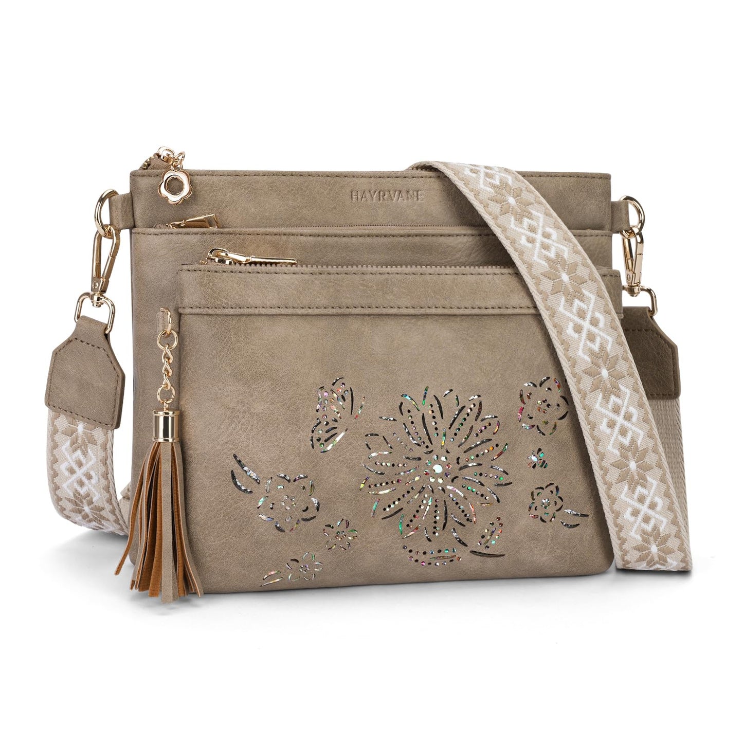 HAYRVANE Crossbody Bags for Women Designer Leather Cross Body Purses Multi Pocket Shoulder Handbags with Wide Strap