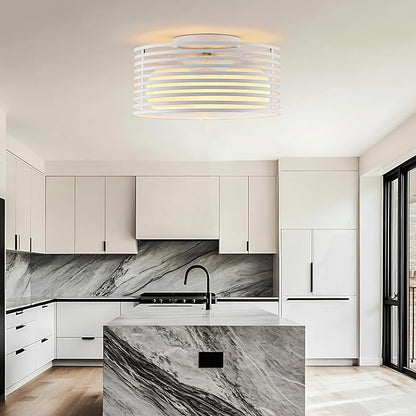 Modern Industrial Frosted White Round Semi Flush Mount Ceiling Light Fixture,Close to Ceiling Lamp Lighting Fixture With Globe Milk Glass Cover,for Kitchen Master Bedroom Living room Hallway（12.79 in）