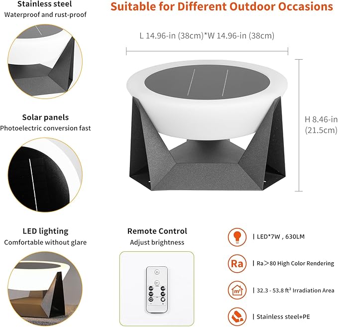 Solar Post Light, 14.9'' Solar Powered Outdoor Pillar Lights Fixture Waterproof, Modern Fence Column Cap Lamp Dusk to Dawn 3000K LED Lantern Landscape Lighting for Deck Patio Garden Yard Driveway