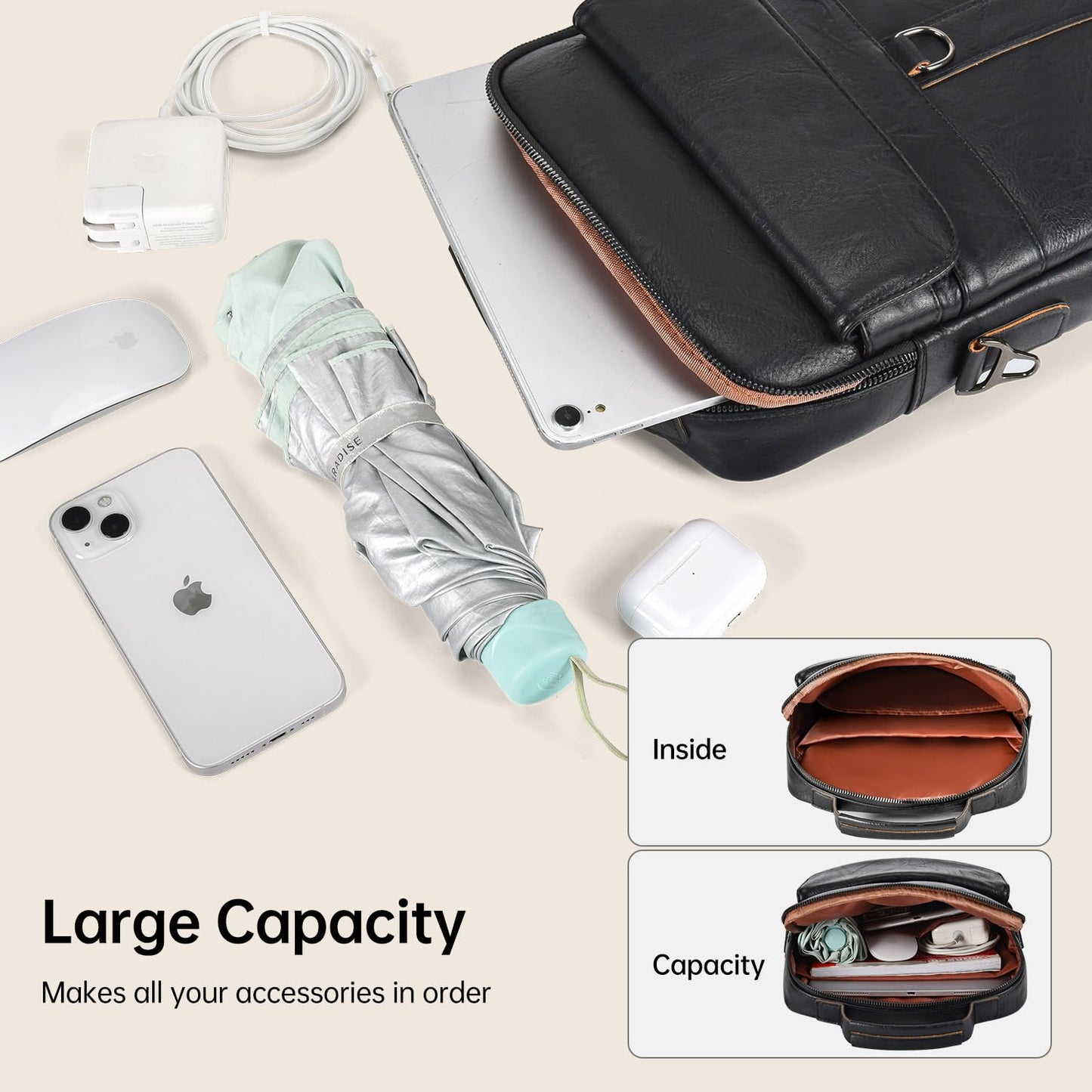 13 Inch Laptop Shoulder Bag Leather Carrying Case for Macbook Air 13" M5 M4 M3 M2 A3449 A3420 A3113 A2681/MacBook Pro 14" M5 M4 M3/2026 MacBook Neo, Vertical Laptop Sleeve Messenger Computer Bag,Black