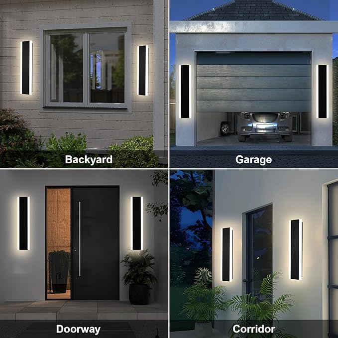 2 Pack 24in Modern LED Outdoor Wall Light,Long Outdoor LED Light Fixtures,IP65 Waterproof Exterior Wall Mount Lighting,Outside Wall Sconces Lights for House,Patio,Porch,Garden