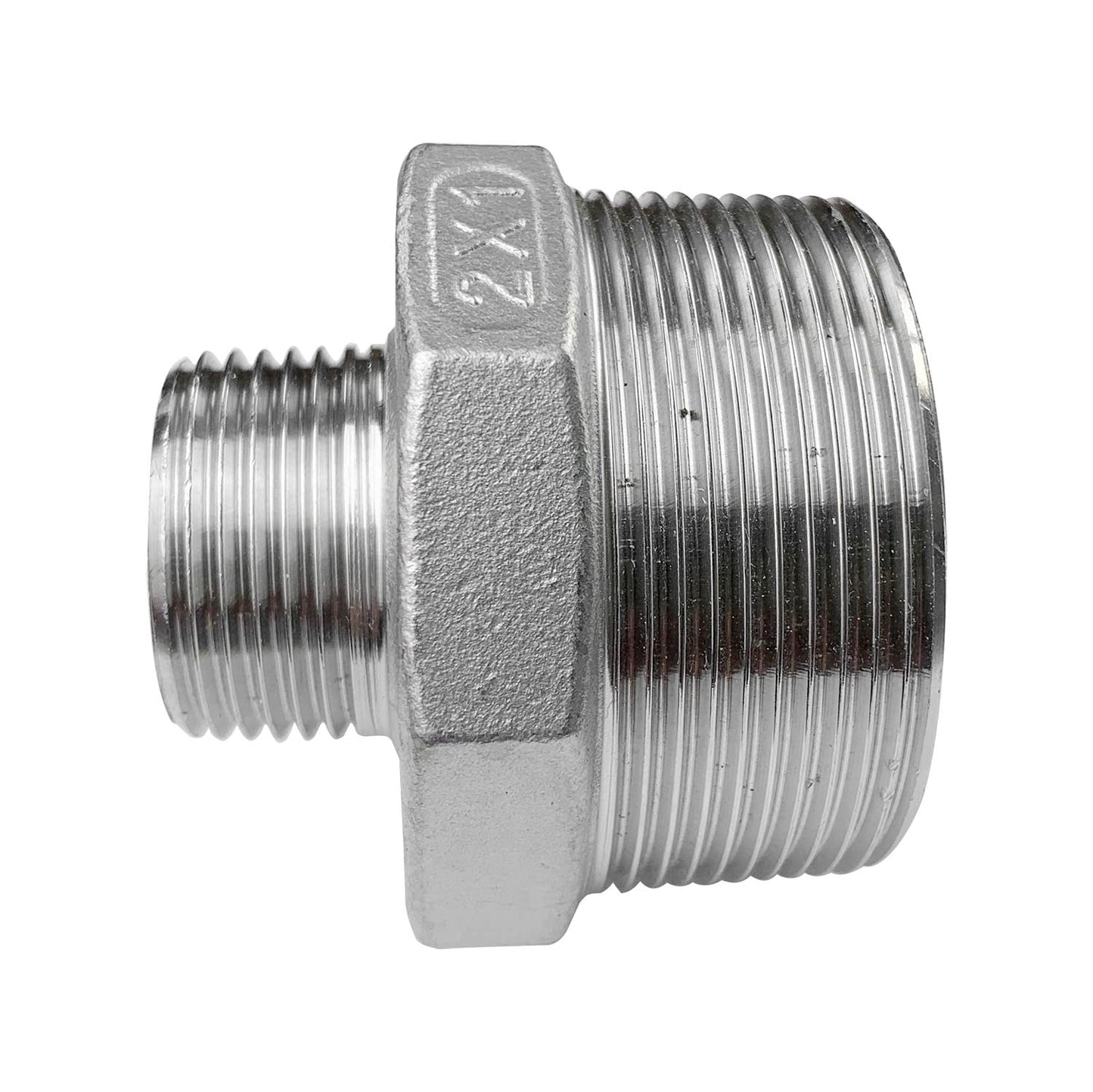 LOZOME 2" x 1" Male Hex Nipple Threaded Reducer Connector Pipe Fitting Adapter,Stainless Steel 304 NPT