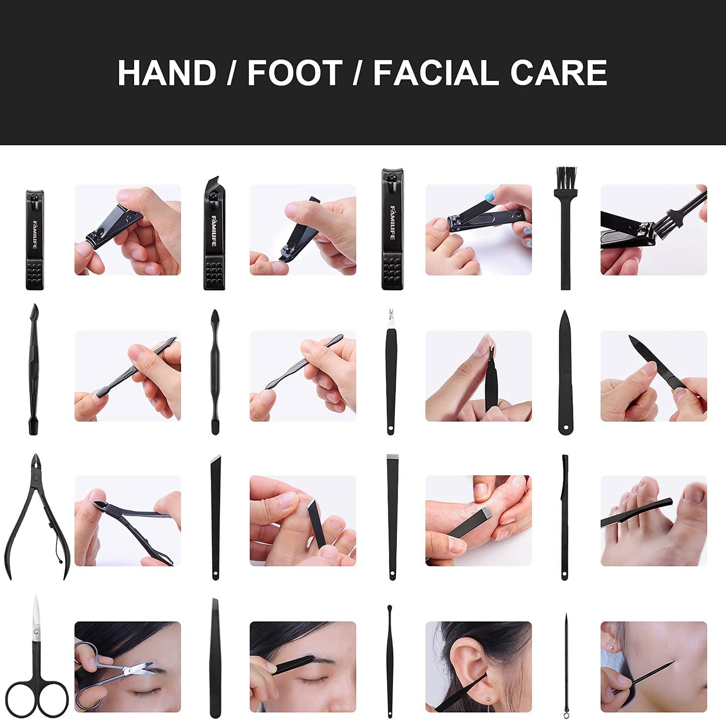 FAMILIFE Manicure Set, Nail Professional Kit Manicure Kits Nail Clipper Sets, 13PCS Stainless Steel Pedicure Sets Mens Grooming Tool, with Brown Leather Travel Case for Men