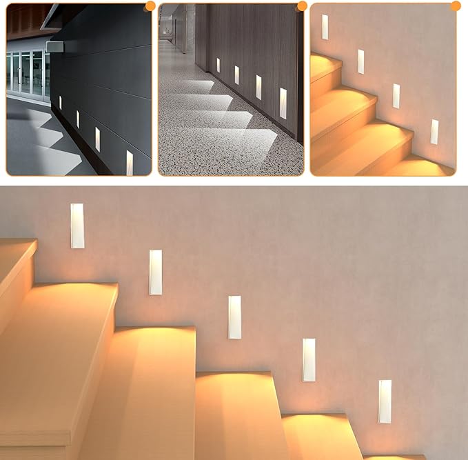 3W Recessed Step Light, 3000K Warm White Wall Lights for Indoor Hallway, IP65 Waterproof Trimless Stair Lighting (White Finish)