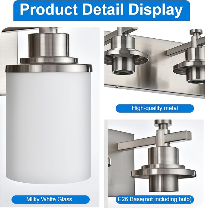 MELUCEE 6-Light Bathroom Vanity Light, Bathroom Light Fixtures Over Mirror with Milky White Glass Shade, Brushed Nickel Finish Wall Light for Kitchen Dressing Room Living Room Hallway, E26 Base