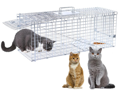 32” Humane Animal Trap, Live Animal Trap Cage for Stray Cats, Raccoons, Squirrels, Rabbits, Moles, Groundhogs, Armadillos up to 16.5 lbs, Galvanized Rustproof Live Animal Cage Trap