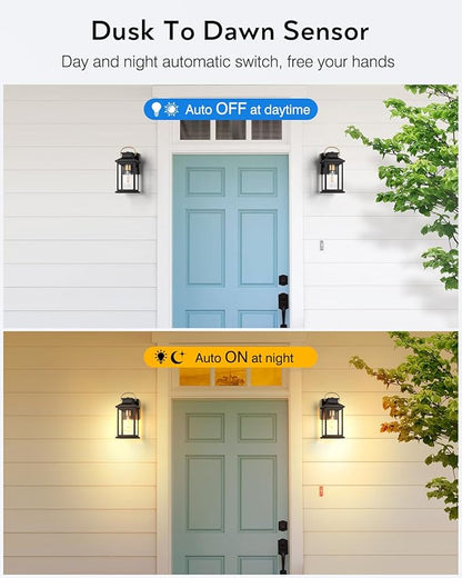 VIANIS Porch Lights Outdoor, Black Gold Accents Dusk to Dawn Exterior Garage Lighting Fixtures Wall Mount for House, Modern Outdoor Wall Sconce Lanterns Lighting for Front Porch Patio, Anti-Rust
