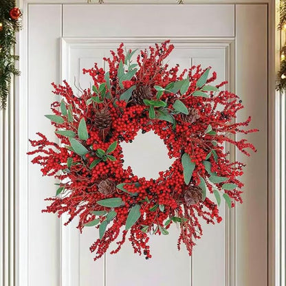 20 inch red Berry Christmas Wreath for Front Door，Used for Wall, Window, Porch, Farmhouse, Indoor and Outdoor Home Decoration