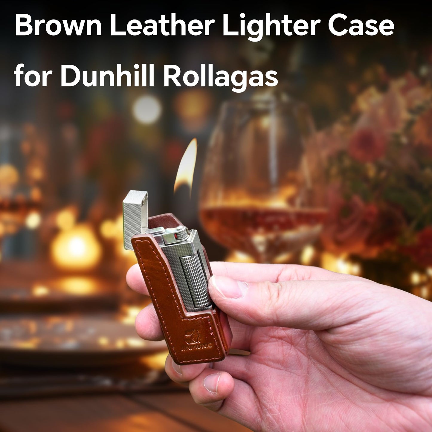 JINMUNIC Brown Leather Lighter Case Cover Holder Sleeve Pouche for Dunhill Rollagas, Father Day for Dad Husband, Lighter Accessory
