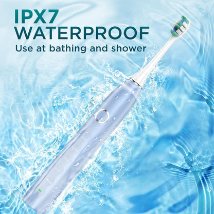 Electric Toothbrush for Adults with 8 Brush Heads, Sonic Toothbrush Rechargeable with a Holder & Travel Case, 2.5 Hours Charge for 120 Days Use - Light Blue