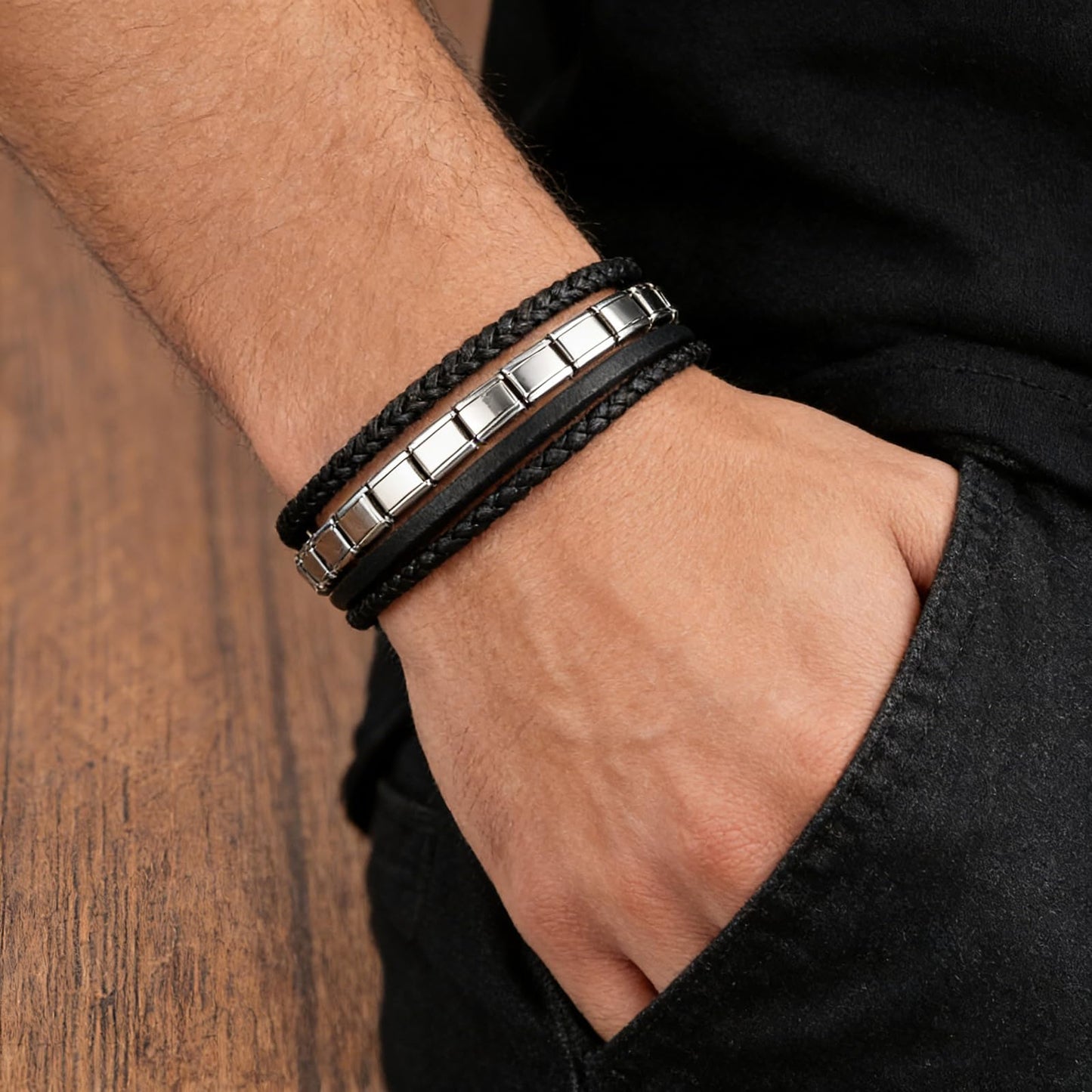 Genuine Leather Bracelet for Men - Stackable Bracelets Best Gifts for Him, Husband, Dad, Boyfriend, Son, Man | Birthday, Fathers Day Present, 316L Surgical Stainless Steel Clasp, Fits Wrists 7.8"-8.3"