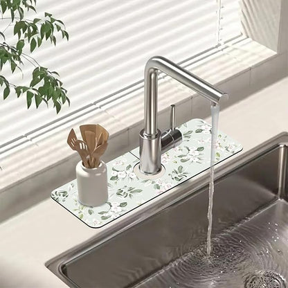 Sink Splash Guard Faucet Mat Petunias Flowers and Butterflies Absorbent Fast