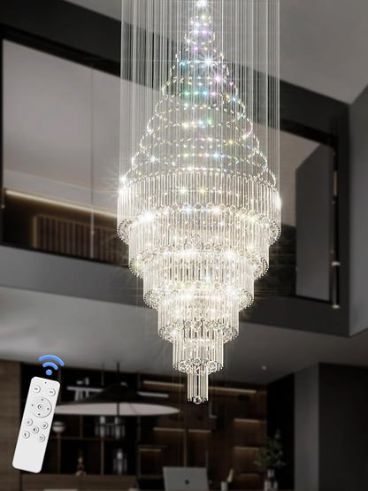 Flashing God D48''X H120'' Extra Large Chandelier for High Ceilings Crystal Raindrop Chandeliers Large Chandelier for Villa Entrance Foyer LED Dimmable Black Large Light Fixture