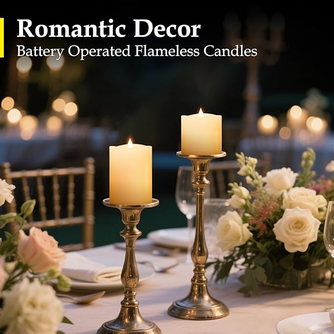 Realistic Flickering LED Flameless Candles with Timer - 3-Pack Battery-Powered Ivory Pillar Candles | Melt-Proof Plastic | Safe for Indoor/Outdoor Wedding, Birthday & Home Decor (3/4/5in Sizes)