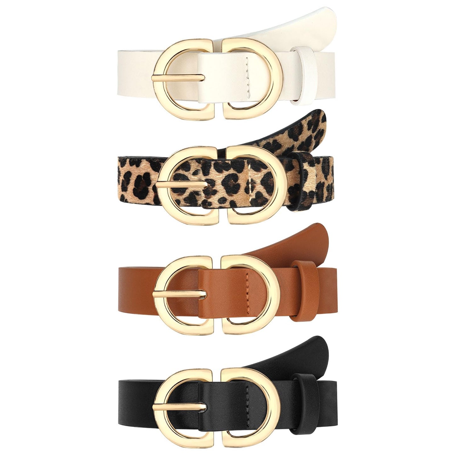 YARIEW 4 Pack Extra Large Leather Belts for Women Leopard Belts for Women Women's Belts for Jeans Pants Waist Belt Fashion Ladies Dress Belt with Gold Buckle