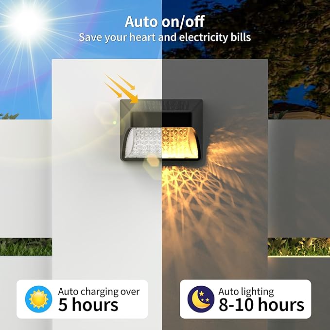 Solar Powered Fence Deck Lights Outdoor Waterproof Led IP65 RGB Color Changing/Warm White Auto On/Off Solar Step Lights for Outside Stair Garden Yard Wall Patio (2 Pack, Black)
