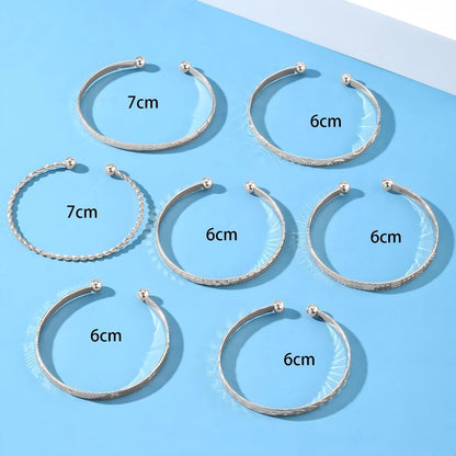 Bangle Bracelet for Women, 7 Pcs Silvery Plated Dainty Layered Chain, 14K Layer Stackable Cuff Bracelet Set (Silvery)