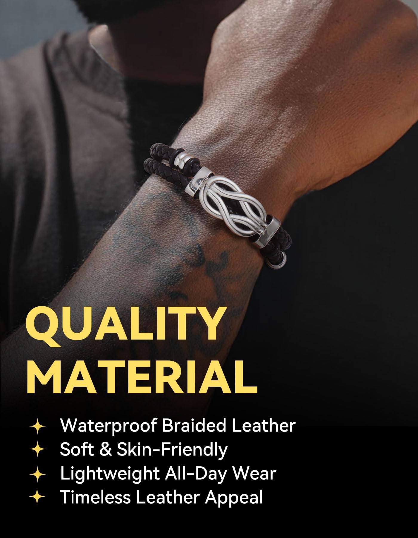 ChainsHouse Inspirational Gifts Bracelets for Men with Message Cards 8.3 Inches Braided Beaded Leather Square Knot Cuff Bracelet Birthday Gift for Dad