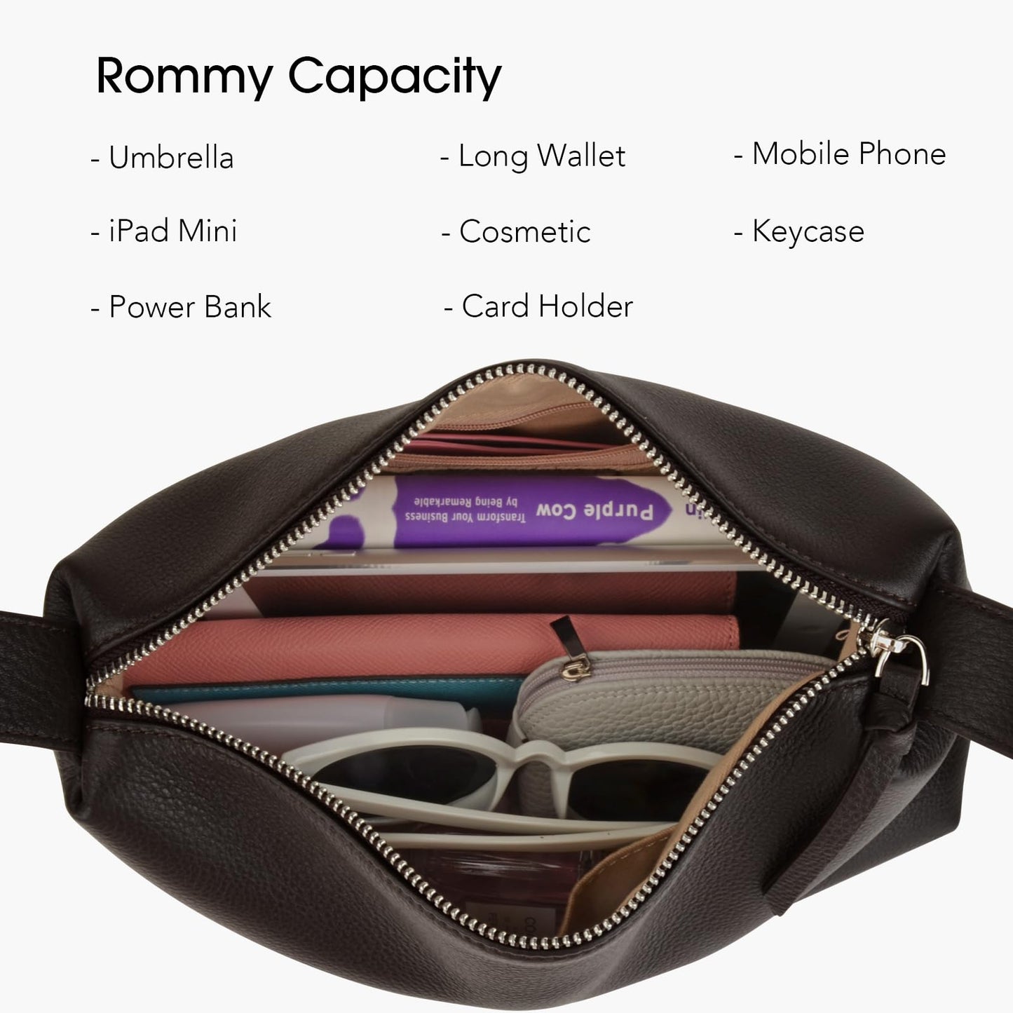 DONNAIN Premium Full-Grained Leather Crossbody Bags for Women, Slouchy Shoulder Bag with Adjustable Strap and Tote Handbag (Coffee, Small)