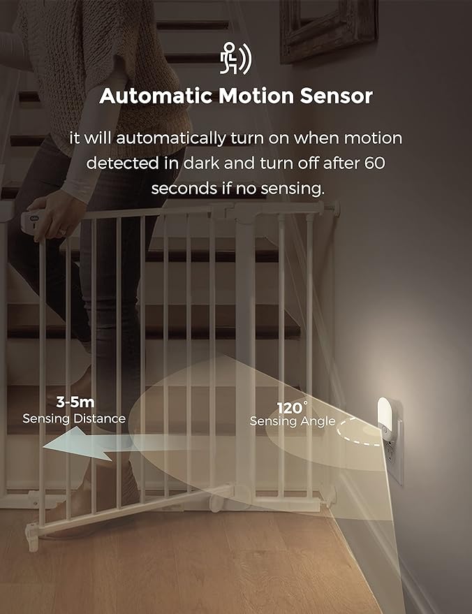 L LOHAS LED Motion Sensor Night Light Plug in, Motion Activated Night Light, 5000K Daylight White, Night Light Plug Into Wall, Adjustable Brightness, Night Light for Bathroom, Kids, Hallway, 4 Pack