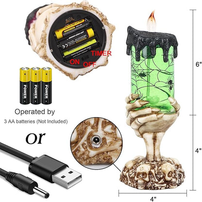 Eldnacele Halloween Snow Globe Candles Lighted Lamp USB Powered Battery Operated Spooky Spinning Water Glittering Tornado Flameless Candles Skeleton Hand Holder Halloween Centerpiece Decor(Spider)