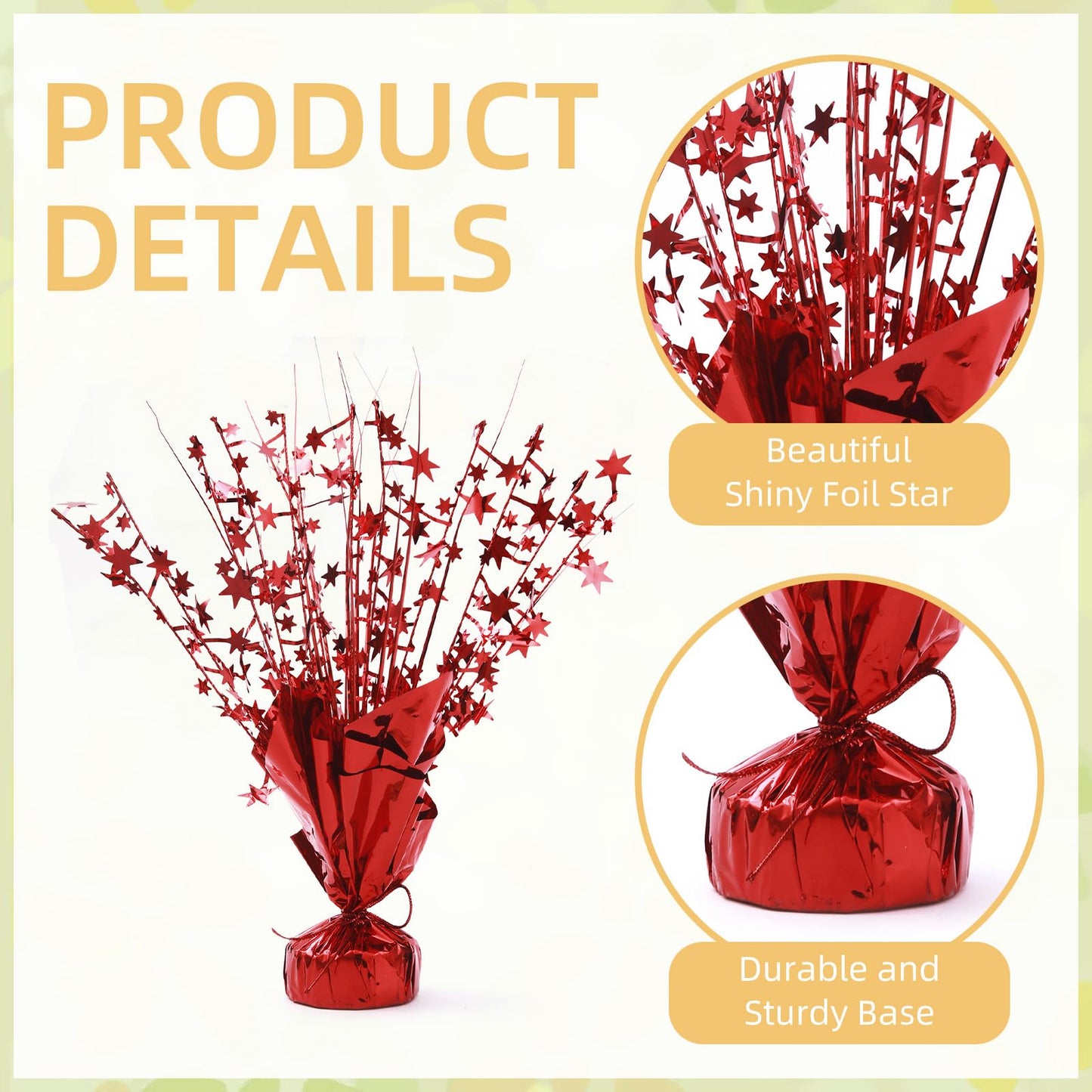 Ohiyoo 12 Pack Red Metallic Foil Spray Centerpiece Star Table Decoration Burst Table Centerpieces for Birthday New Year Wedding Anniversary Graduation Party Supply (Red)