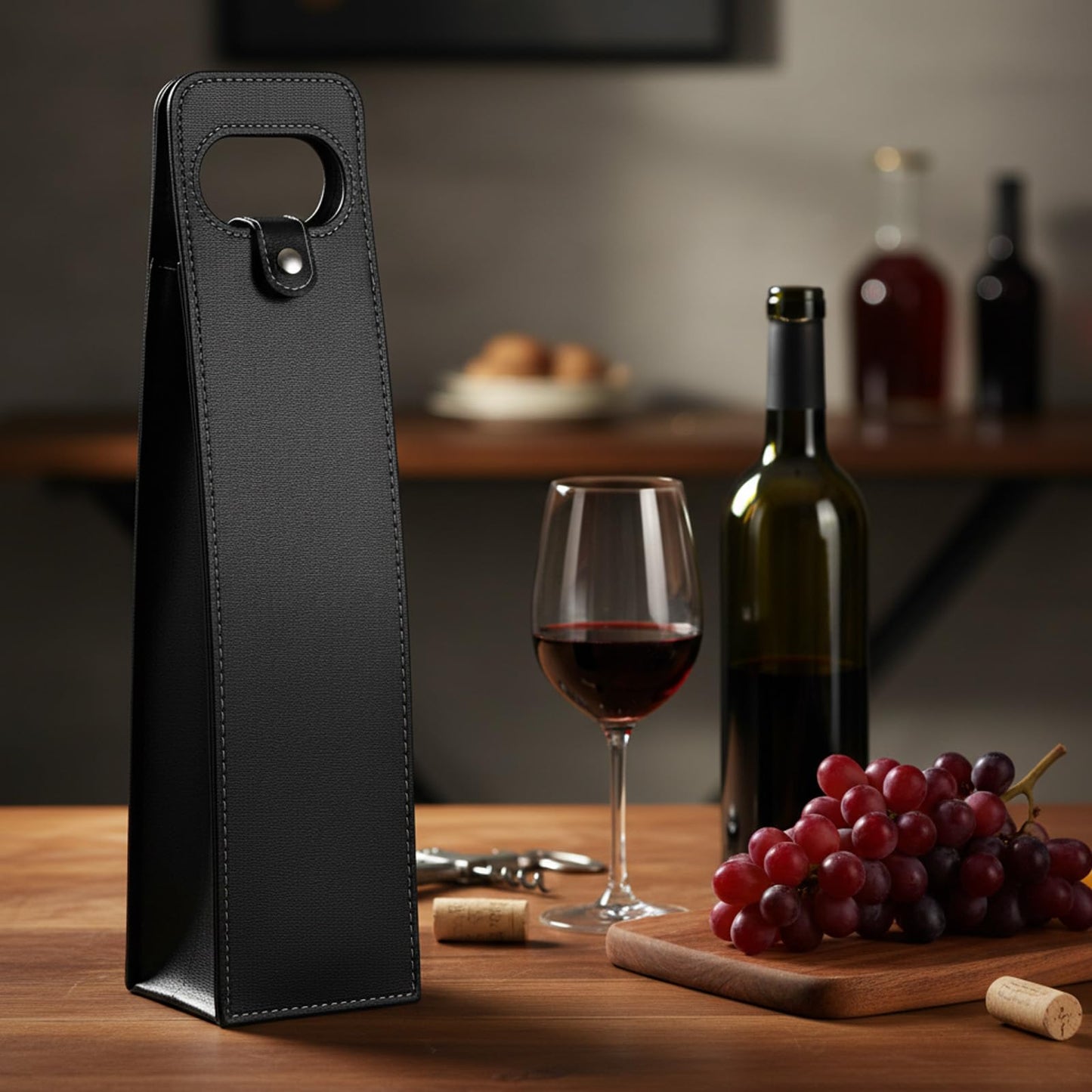 6 Pcs PU Leather Wine Bag, Reusable Single Leather Wine Bottle Carrier Case Holder for Champagne Beer Gift Presentation on Wedding Birthday Christmas(Black)