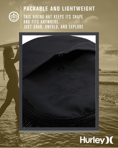 Hurley Men's Boonie Hat - Moisture Wicking and Packable Full Brim Sun Hat UV Protection for Fishing, Hiking, and Safari, Size Small-Medium, Black/White