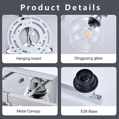 4-Light Bathroom Vanity Light, Silver Wall Sconce with Premium Hand-Crafted Glass, Shatter-Resistant & Enhanced Clarity, Perfect for Mirror, Living Room, Hallway