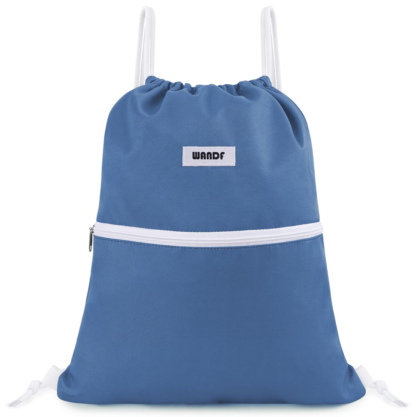 WANDF Drawstring Backpack String Bag Sackpack Cinch Water Resistant Nylon for Sport Yoga Gym Shopping (Dark Blue)
