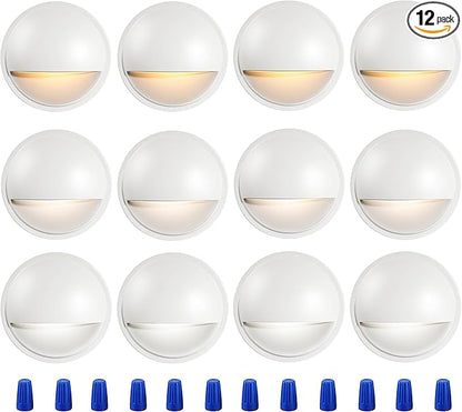 CLOUDY BAY [12 Pack] 3CCT Low Voltage LED Deck Lights Outdoor,2700K/3500K/5000K Selectable,Landscape Step Stair Railing Fence Light Wired,3W,12V-24V AC/DC Deck Lighting Fixtures,White