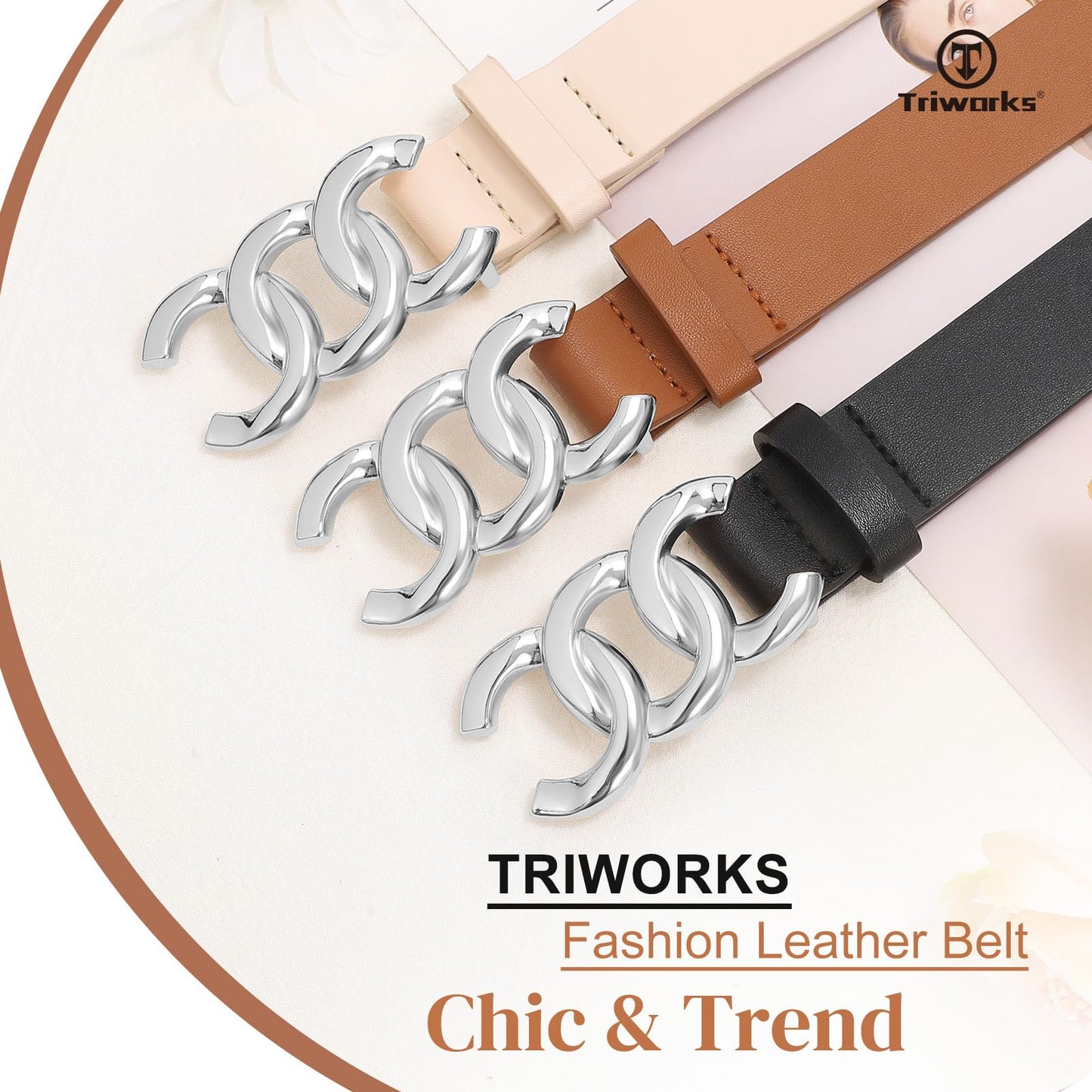 TRIWORKS 3 Pack Women's Belts for Jeans Pants Fashion Waist Belts for Ladies Leather Belt with Silver Buckle