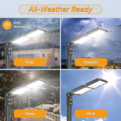 300W Led Parking Lot Light with Dusk to Dawn Photocell 120V Slip Fitter Pole Mount Lights 5000K Outdoor IP65 Waterproof Commercial Street Area Lighting for Parking Lot, Barn, Church