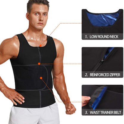 LMCOB Sauna Vest for Men Waist Trainer Vest with Zipper Workout Sauna Suit with Adjustable Waist Trimmer Belt(LYBH10072-01-S)