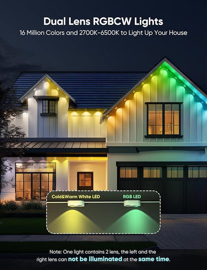 APPECK Permanent Outdoor Lights Pro 200ft, 144W RGBCW Eaves Lights with 144 LED Lights, 80lm, Cuttable, 111 Scene Modes, IP67 Waterproof Lighting for Halloween Decoration, Work with Alexa, Black