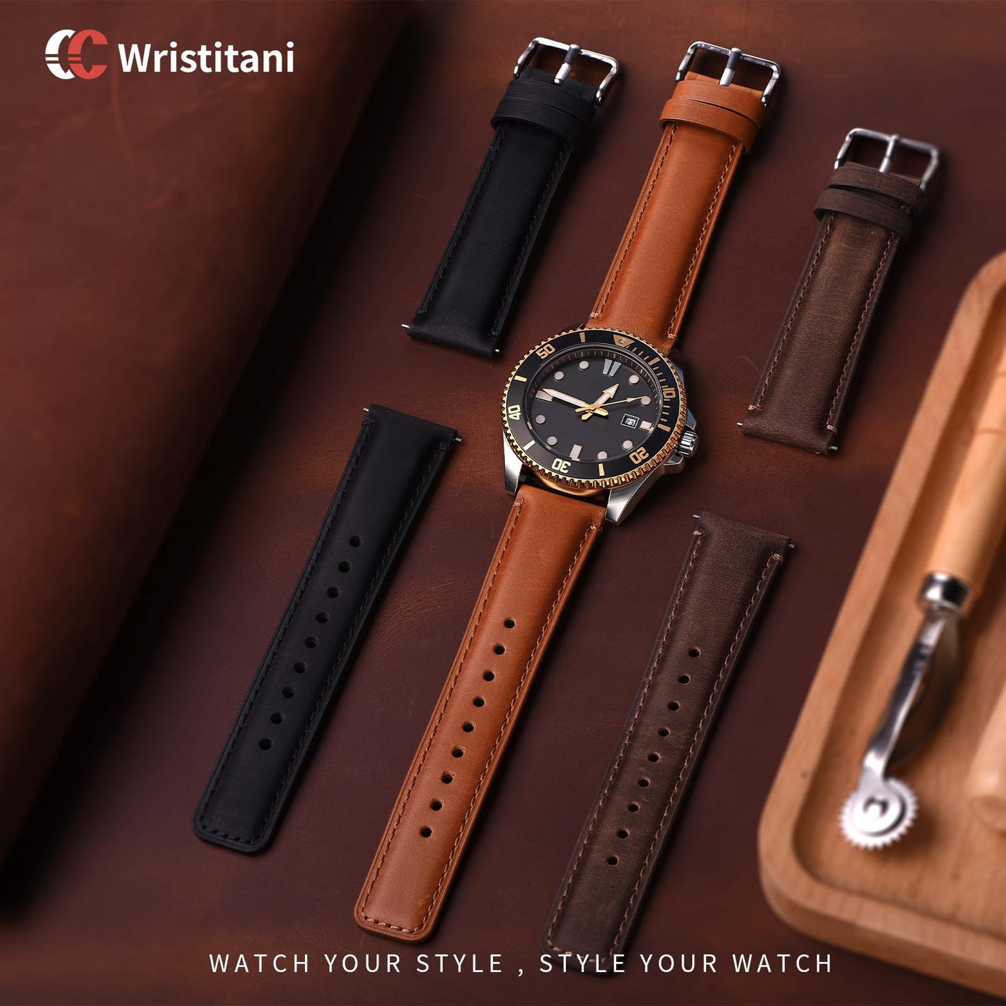 Wristitani 3 Pack Leather Watch Strap, 20mm 22mm Top Genuine Leather Watch bands for Men, Quick Release Vintage Wristband