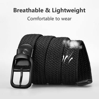 MACBORO Mens Belts Stretchable Big and Tall Belts for Men Elastic Stretch Belt Black 1.26"
