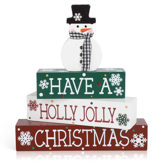 4 Pcs Christmas Decorations Indoor Wooden Snowman Table Sign Decor Table Centerpieces Xmas Merry Christmas Tabletop Block for Holiday Office Desk Tiered Tray Party Shelf Decor Farmhouse Winter