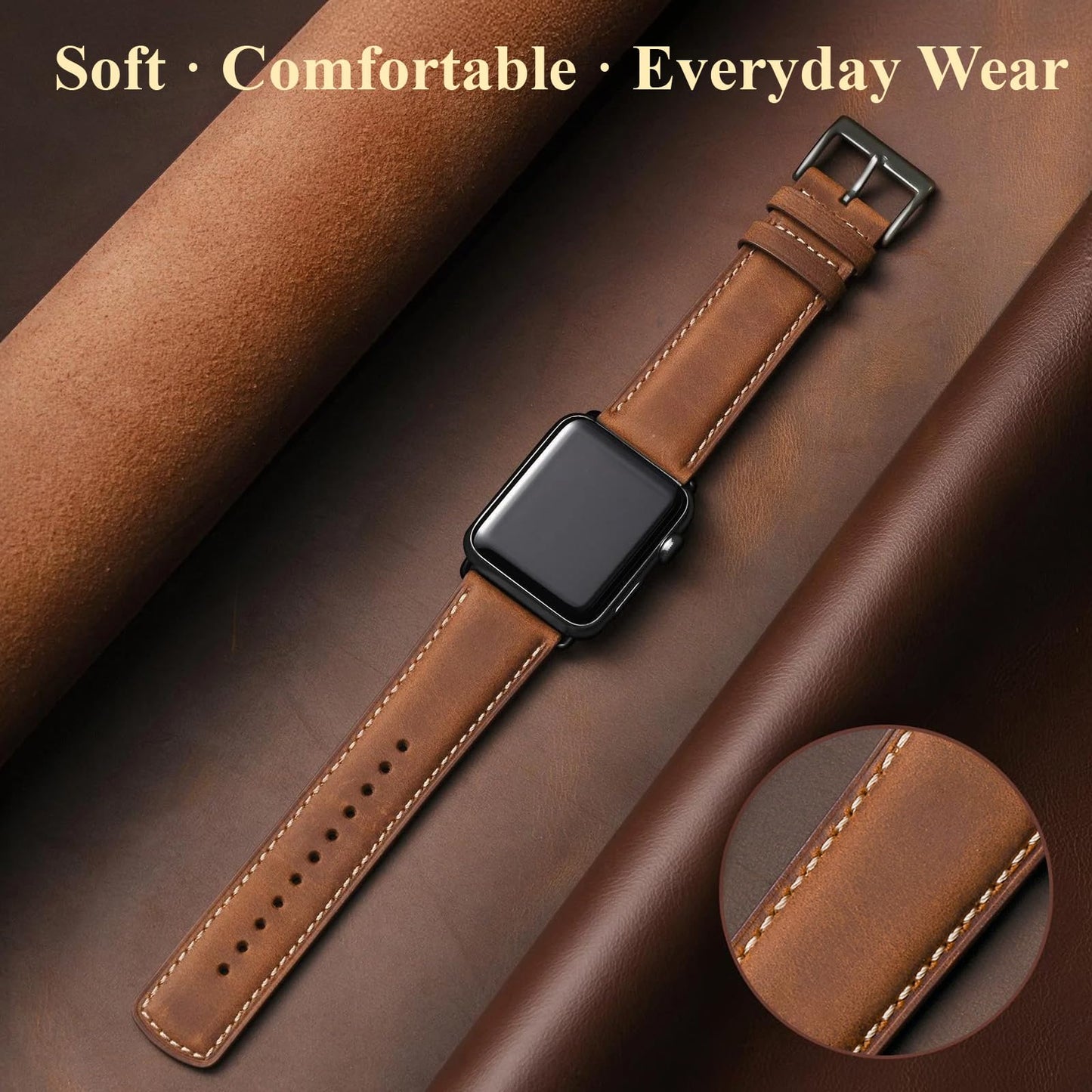 SUNFWR Leather Bands Compatible with Apple Watch Band 41mm 40mm 38mm for Men Women, Top Grain Genuine Leather Replacement Strap for iWatch Ultra 2, Ultra, SE2, SE, Series 9 8 7 6 5 4 3 2 1 (Red