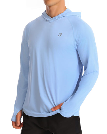 Roadbox UPF 50+ Fishing Shirts for Men, Long Sleeve UV Protection Sun Hoodie, Swim Rash Guard for Hiking Running Workout Blue