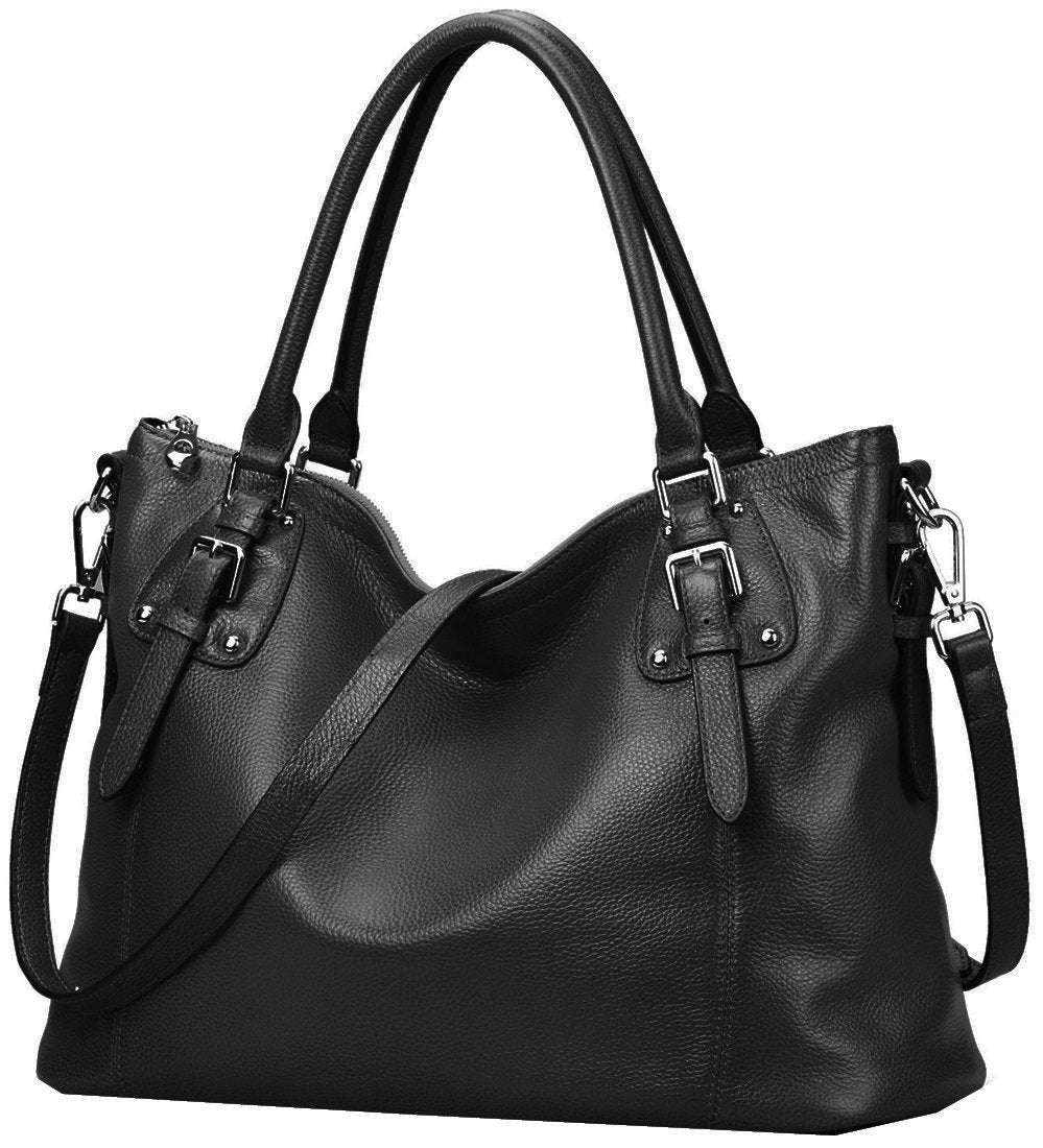 HESHE Genuine Leather Purses and Handbags for Women Tote Shoulder Bag Satchel Purse Top Handle Bags Hobo Crossbody Purse (Large,Black)