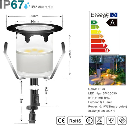 Low Voltage LED Deck Light Kit Multi-Color RGB Waterproof Recessed Wood Decking Stairs Garden Yard Patio Decor Lamp Black Border Outdoor LED Landscape Lighting (Black Border, 20pcs)