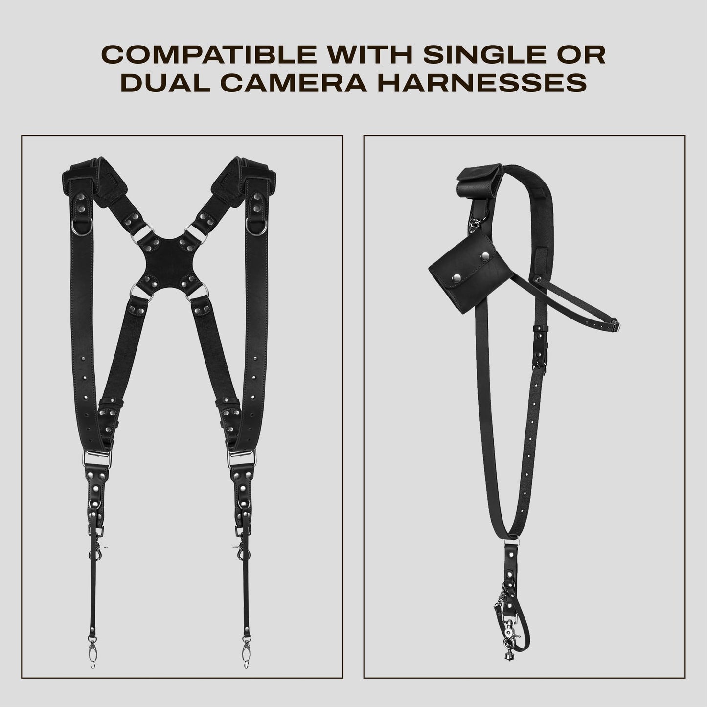 C Coiro Extra Attachments Single and Dual Camera Harness for Camera Bag, Sling Bag, Pouch, Lens Case Perfect Photography Accessories for Leather Camera Strap, Black