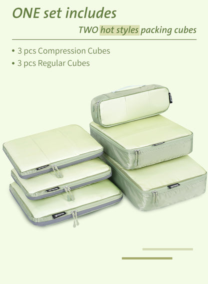 Bagail Ultralight Packing Cubes 7 Set, 3 Compression Packing Cubes 3 Packing Organizers With 1 Shoe Bag-Matcha Mesh