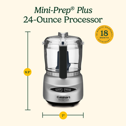 Cuisinart Mini-Prep Plus Food Processor, 24-Ounce Mini Food Processor to Chop Herbs, Vegetables, and Hard Cheese, 24-Ounce Work Bowl, Reversible Stainless Steel Blade, DLC-2ABC, Brushed Chrome