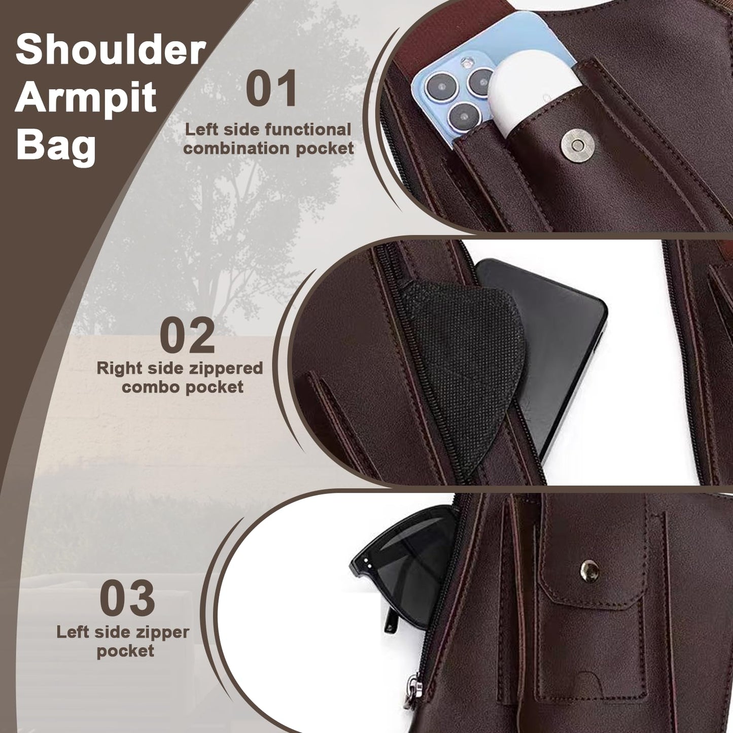 Wshxjzyay Double Shoulder Armpit Bag for Men, Anti-theft Bag with Double Shoulder Straps, Anti Theft Harness for Men Leather, Anti-theft Harness Wallet (Brown)