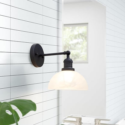 1-Light Vintage Wall Sconce Light with Milk White Glass Shade, Rustic Indoor Wall Mounted Lamp for Bedroom Vanity Bathroom Living Room Over Kitchen Sink
