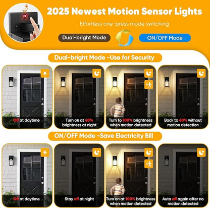 Motion Sensor Outdoor Lighting, 2 Pack Dusk to Dawn Outdoor Wall Lights, Waterproof Exterior Light Fixture Wall Mount, Aluminum Porch Light Outside Light for House