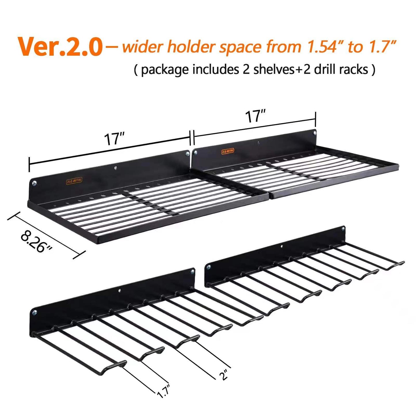 UU-Major Power Tool Organizer with Charging Station, Drill Holder, Wall Mount, Garage Storage Shelves, Heavy Duty Pegboard Wall Organizer Set, Solid Metal, Black, 2 Pack, 4 Set
