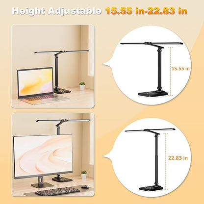 LED Desk Lamp for Office Home, Height Adjustable Architect Desk Light with USB Adapter, Stepless Dimming Table Lamp Light for Reading, Study, Workbench